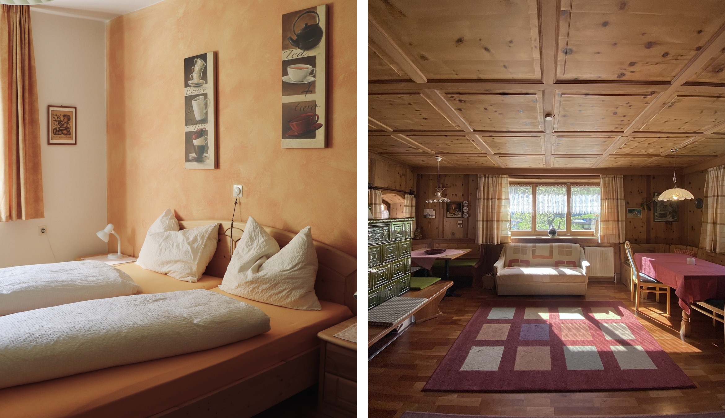 Doppelzimmer im Martellerhof und Zirbenstube im Ferienhaus Silvia